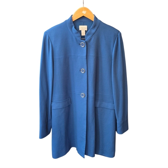 Chico's Teal Blue Button Up Knit Blazer Jacket M - Picture 1 of 9